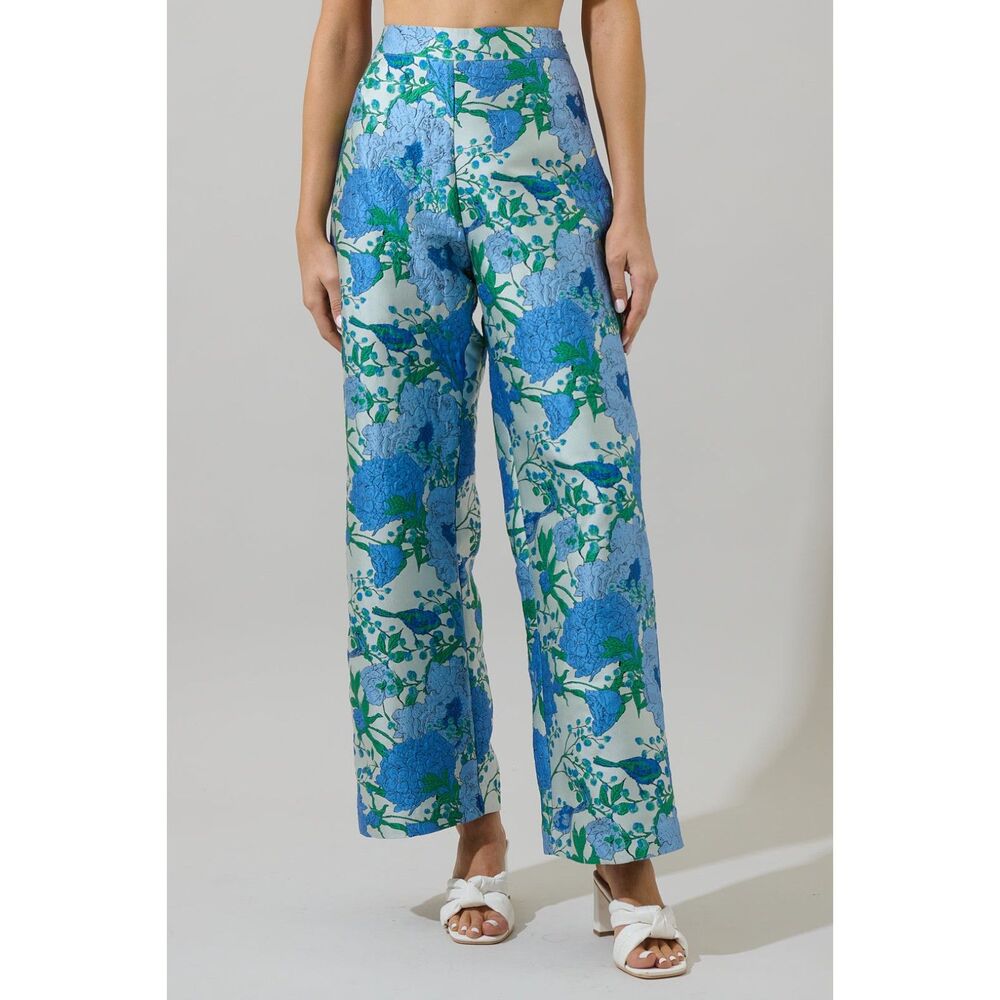 NWT SugarLips Willa Floral Bern Jacquard Wide Leg Pants Medium Tailored Chic